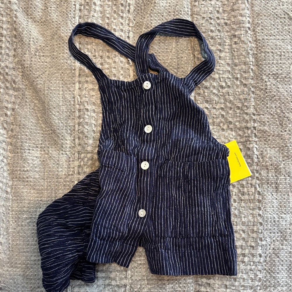 Roller Rabbit Striped Navy Blue Overalls with White Buttons